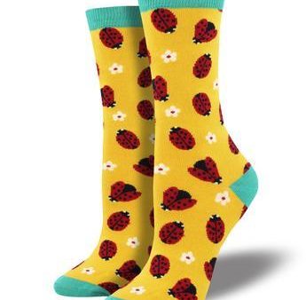 SockSmith Bamboo Women Crew Ladybug Bright Yellow Fashion