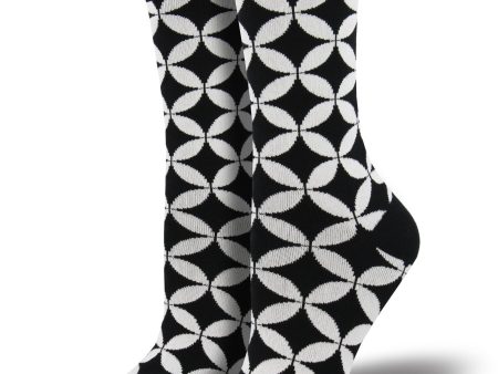 SockSmith Bamboo Women Crew Black and White Circle Lock Online Sale