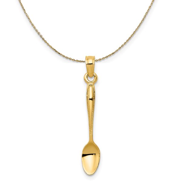 14k Yellow Gold 3D Table Spoon Necklace Online Sale