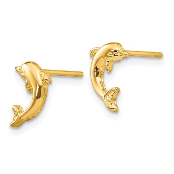 Small 2D Jumping Dolphin Post Earrings in 14k Yellow Gold Online