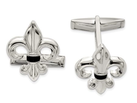 Sterling Silver & Black Onyx Fleur de lis Cuff Links, 17 x 20mm For Discount