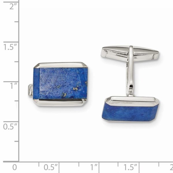 Rhodium Plated Sterling Silver & Blue Lapis Cuff Links, 17 x 13mm Discount