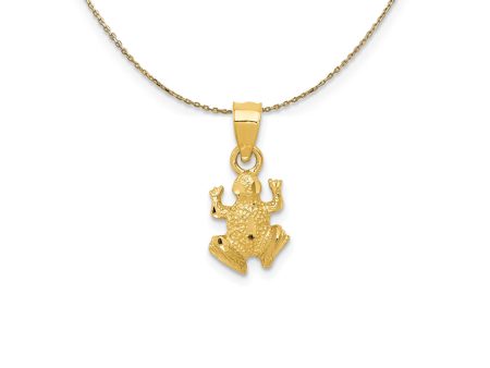 14k Yellow Gold Tiny Diamond-Cut Frog (7mm) Necklace For Cheap