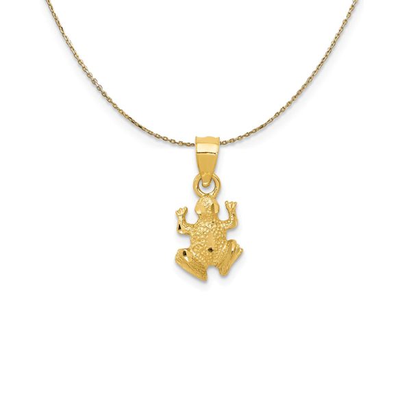 14k Yellow Gold Tiny Diamond-Cut Frog (7mm) Necklace For Cheap