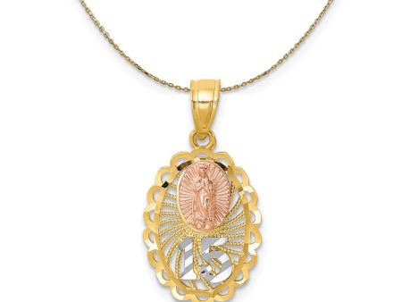 14k Two Tone Gold Sweet 15 Our Lady of Guadalupe Necklace Online Sale