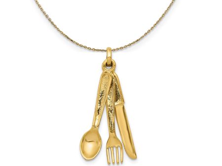 14k Yellow Gold 3D Three Piece Flatware Necklace For Discount