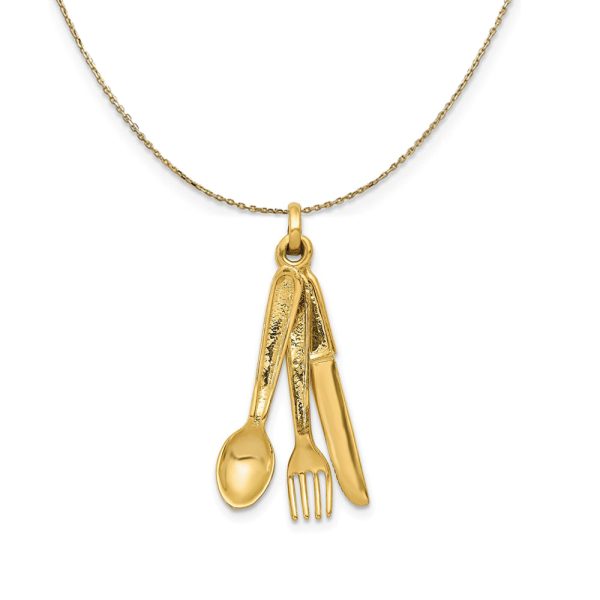 14k Yellow Gold 3D Three Piece Flatware Necklace For Discount