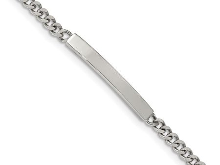 Women s 4mm Stainless Steel Flat Curb Link I.D. Bracelet, 8.5 Inch For Cheap