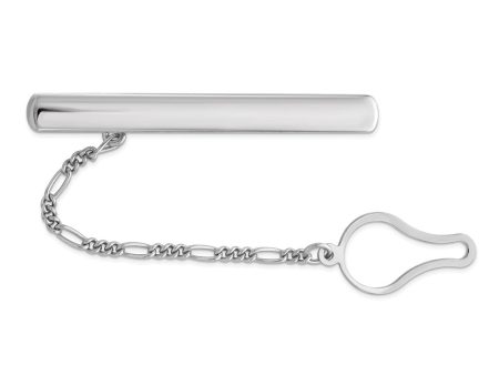 Rhodium Plated Sterling Silver Polished Button Chain Tie Bar Online Hot Sale