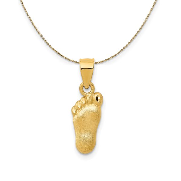 14k Yellow Gold Satin & Diamond Cut Foot Necklace For Discount