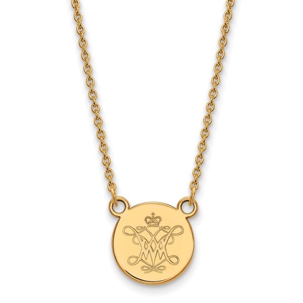 14k Gold Plated Silver William And Mary Small Disc Pendant Necklace For Sale