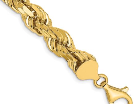 Men s 8mm, 14k Yellow Gold, Diamond Cut Rope Chain Bracelet, 9 Inch Hot on Sale