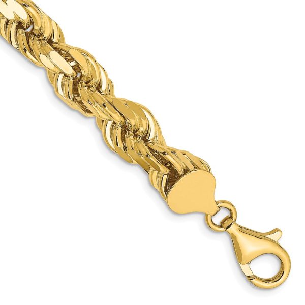 Men s 8mm, 14k Yellow Gold, Diamond Cut Rope Chain Bracelet, 9 Inch Hot on Sale