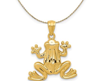 14k Yellow Gold Polished Frog Necklace For Sale