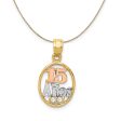 14k Two Tone Gold, Rhodium & CZ Number 15 Anos, 11mm Necklace For Sale