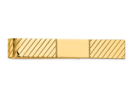 14K Yellow Gold Polished & Diagonal Grooved Tie Bar, 8 x 50mm Online