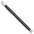 Stainless Steel Black or Brown Leather Strand Bracelet, 7.75-8.25 Inch Online Sale