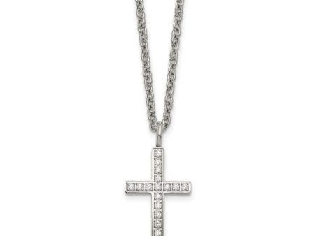 Women s Stainless Steel & CZ Cross Necklace, 20 Inch For Cheap