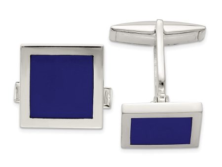 Sterling Silver & Blue Lapis Square Cuff Links, 15mm For Sale