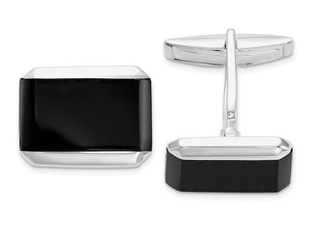 Rhodium Plated Sterling Silver & Black Onyx Cuff Links, 17 x 13mm on Sale