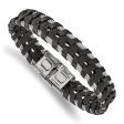 12.5mm Stainless Steel Cable & Black or Brown Leather Bracelet, 8.25in on Sale