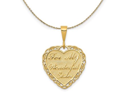 14k Yellow Gold For My Wonderful Sister Heart Necklace For Sale