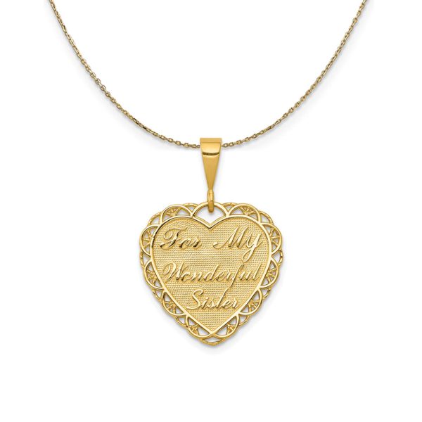 14k Yellow Gold For My Wonderful Sister Heart Necklace For Sale