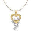 14k Yellow Gold and Rhodium Two Tone Frog and Heart Necklace For Cheap