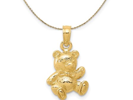 14k Yellow Gold 2D Teddy Bear Pendant, 10 x 18mm Necklace For Sale