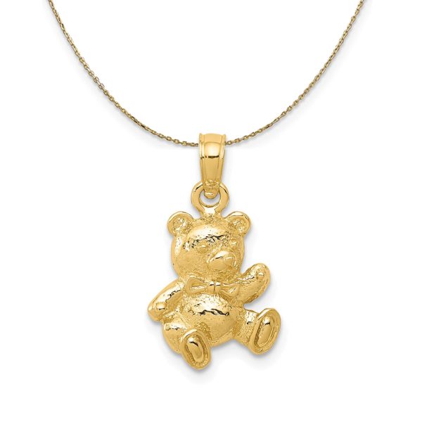 14k Yellow Gold 2D Teddy Bear Pendant, 10 x 18mm Necklace For Sale