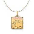 14k Yellow Gold Pink Enamel Birth Certificate (15m) Necklace For Sale