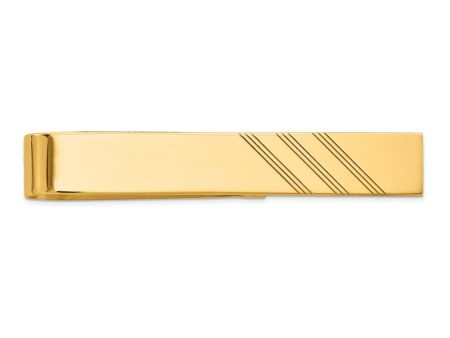 14K Yellow Gold Polished & Diagonal Stripe Tie Bar, 8 x 50mm Online Sale