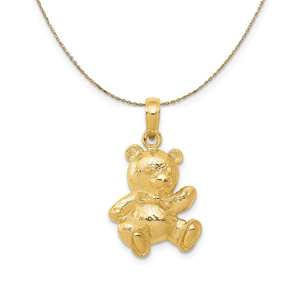 14k Yellow Gold 2D Teddy Bear Pendant, 13 x 22mm Necklace Online now