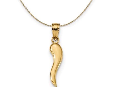 14k Yellow Gold Italian Horn (4.5 x 22mm) Necklace For Cheap