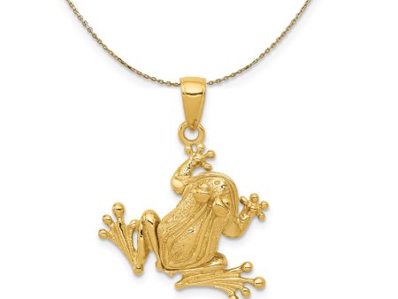 14k Yellow Gold Articulated 3D Frog Necklace Discount