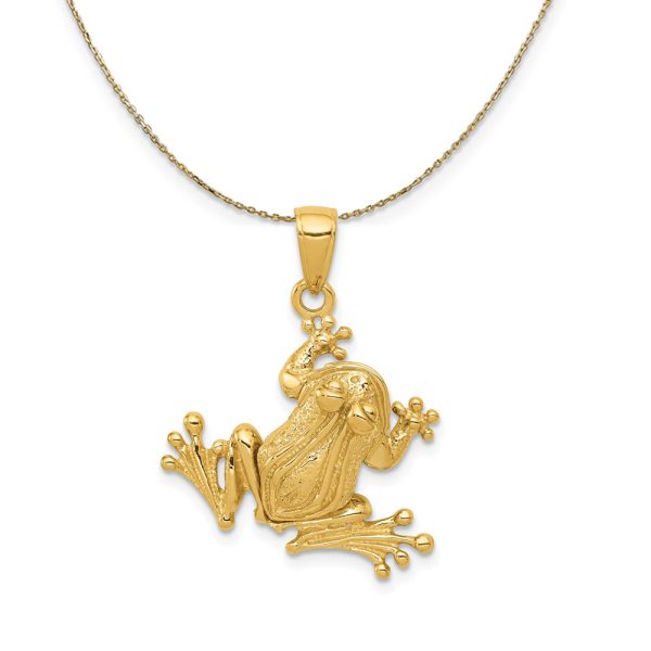 14k Yellow Gold Articulated 3D Frog Necklace Discount