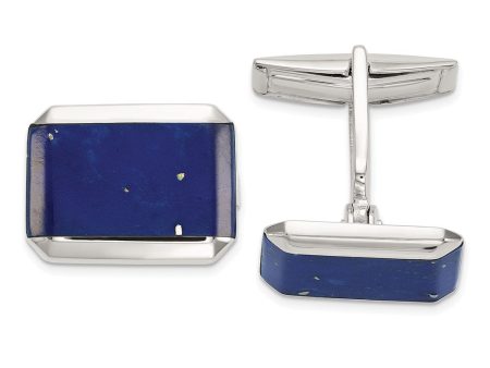 Rhodium Plated Sterling Silver & Blue Lapis Cuff Links, 17 x 13mm Discount