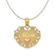 14k Two Tone Gold Mom Scroll Heart Necklace Online Hot Sale