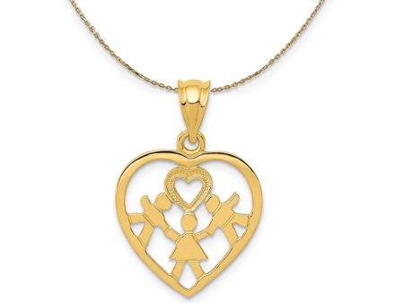 14k Yellow Gold Heart with Three Children Necklace Supply