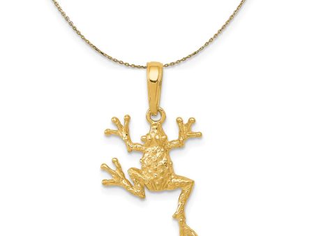 14k Yellow Gold Textured 2D Frog Necklace Online