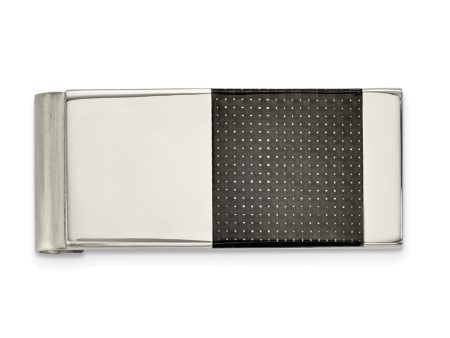 Stainless Steel & Black Carbon Fiber Inlay Spring Loaded Money Clip For Sale