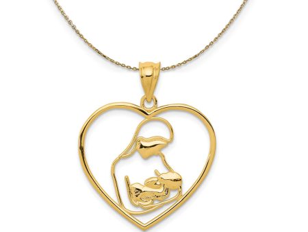 14k Yellow Gold Mother and Child Heart Necklace Cheap