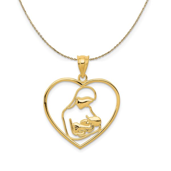 14k Yellow Gold Mother and Child Heart Necklace Cheap