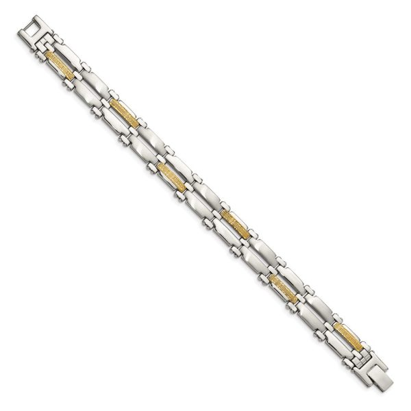 10mm Stainless Steel & 14K Yellow Gold Accent Link Bracelet, 8.5 Inch For Discount