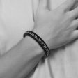 Stainless Steel Black or Brown Leather Strand Bracelet, 7.75-8.25 Inch Online Sale