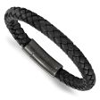 7.8mm Stainless Steel Black or Brown Braided Leather Bracelet, 8.25 In on Sale