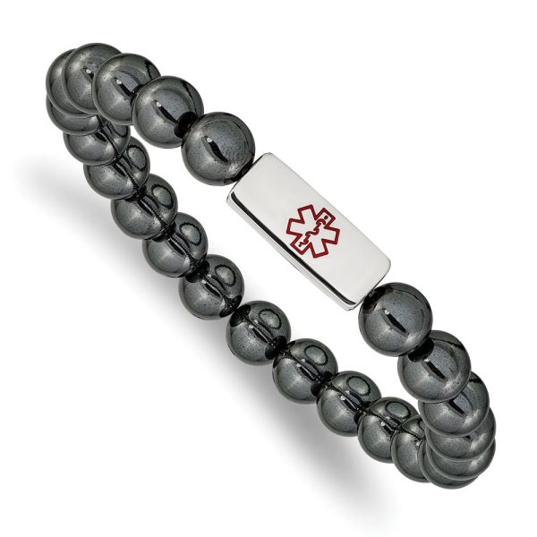 8mm Stainless Steel Hematite Enamel Medical I.D. Stretch Bracelet Cheap