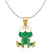 14k Yellow Gold Green and White Enamel Whimsical Frog Necklace Cheap