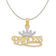 14k Yellow Gold & Rhodium Crown Princess Script Necklace For Discount