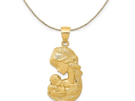 14k Yellow Gold LG Mother Holding Child (17 x 36mm) Necklace Discount